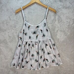 Torrid Toucan Print‎ Tank Top Size 00 M/L Sleeveless White Casual Tropical Bird